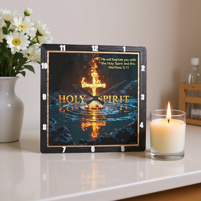 Reloj Cuadrado Flame Cross Water Reflection Spirit Matthew 3:11 (Subido por el creador)