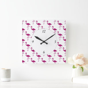 Reloj Cuadrado Flamenco rosa brillante con patrón de purpurina