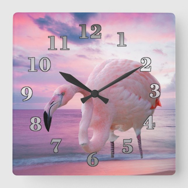 Reloj Cuadrado Flamenco y cielo rosado (Anverso)