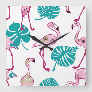 Reloj Cuadrado Flamencos rosados