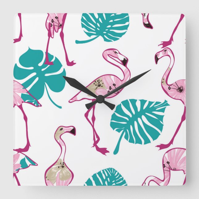 Reloj Cuadrado Flamencos rosados (Anverso)