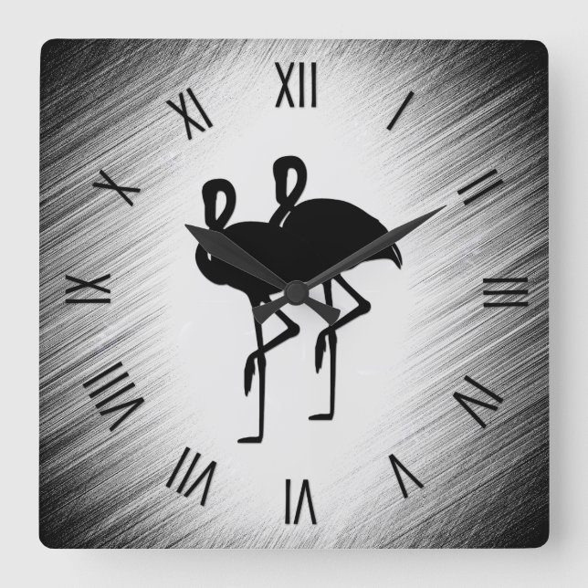 Reloj Cuadrado Flamingo blanco y negro (Anverso)