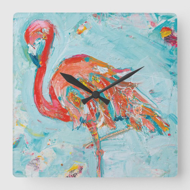 Reloj Cuadrado Flamingo Bright (Anverso)