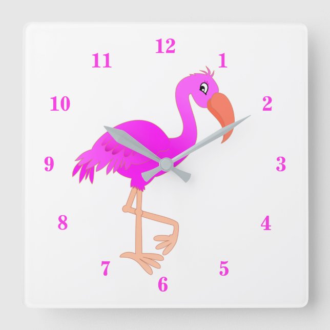 Reloj Cuadrado Flamingo cutto - Feliz (Anverso)