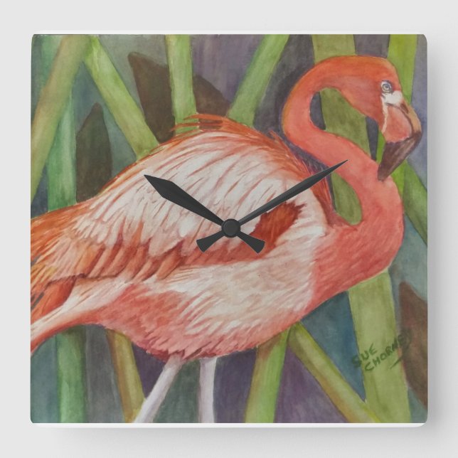 RELOJ CUADRADO FLAMINGO DE ROPA (Anverso)