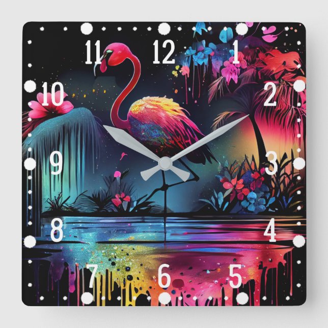 Reloj Cuadrado Flamingo en el lago A-63851 (Anverso)