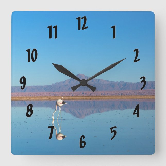 Reloj Cuadrado Flamingo Mirrored (Anverso)