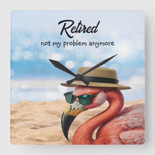 Reloj Cuadrado Flamingo retirado en la playa con Gorra y gafas de (Anverso)