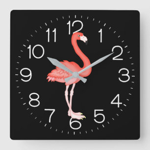 Reloj Cuadrado Flamingo rosa en negro