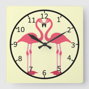 Reloj Cuadrado Flamingo rosa-pájaros-corazón-amor