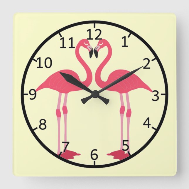 Reloj Cuadrado Flamingo rosa-pájaros-corazón-amor (Anverso)