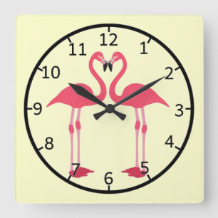 Reloj Cuadrado Flamingo rosa-pájaros-corazón-amor