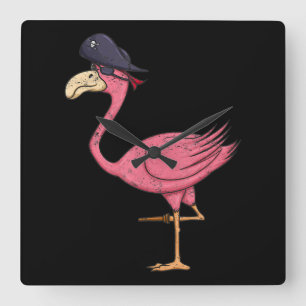 Reloj Cuadrado Flamingo Rosado Pirata Con Eyepatch Halloween