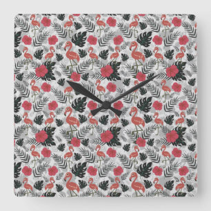 Reloj Cuadrado Flamingo seamless pattern with floral background