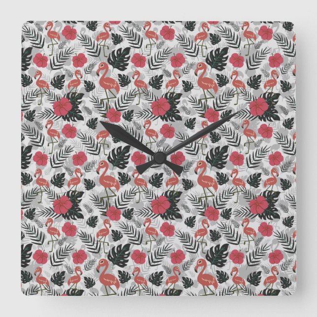 Reloj Cuadrado Flamingo seamless pattern with floral background (Anverso)
