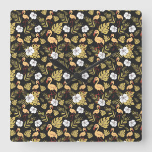 Reloj Cuadrado Flamingo seamless pattern yellow and white flowers