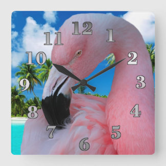 Reloj Cuadrado Flamingo y playa