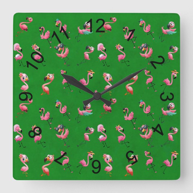 Reloj Cuadrado Flamingos (Anverso)