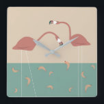 Reloj Cuadrado Flamingos y gambas tropicales - colores vintales<br><div class="desc">Esto forma parte de una gama de artículos para el baño. El diseño presenta flamencos tropicales y gambas en colores vintage. Esta colección, acogedora y alegre, incluye una cortina de ducha, una alfombra de baño, una báscula, un soporte de jabón líquido y cepillo de dientes y un reloj. Diseñado por:...</div>