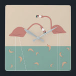 Reloj Cuadrado Flamingos y gambas tropicales - colores vintales<br><div class="desc">Esto forma parte de una gama de artículos para el baño. El diseño presenta flamencos tropicales y gambas en colores vintage. Esta colección, acogedora y alegre, incluye una cortina de ducha, una alfombra de baño, una báscula, un soporte de jabón líquido y cepillo de dientes y un reloj. Diseñado por:...</div>