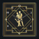 Reloj Cuadrado Flapper negro y dorado Art Déco de los años 20<br><div class="desc">Diseño geométrico de los flappers de los años 20,  de estilo Art Déco negro y dorado. Estilo vintage. Era Gatsby.</div>
