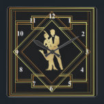 Reloj Cuadrado Flapper negro y dorado Art Déco de los años 20<br><div class="desc">Diseño geométrico de los flappers de los años 20,  de estilo Art Déco negro y dorado. Estilo vintage. Era Gatsby.</div>