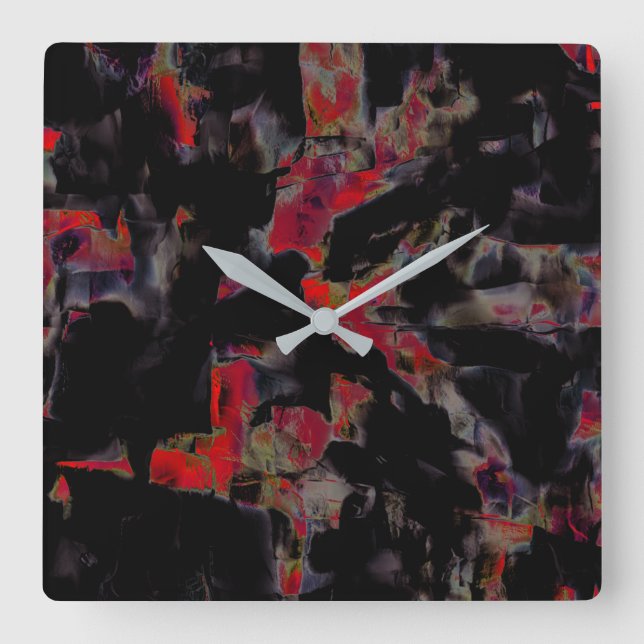 Reloj Cuadrado Flashy Red blots en base rocosa gris oscuro, textu (Anverso)