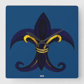 Reloj Cuadrado Fleur de Lis Blue/Gold