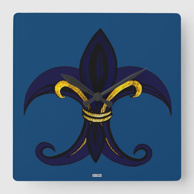 Reloj Cuadrado Fleur de Lis Blue/Gold (Anverso)