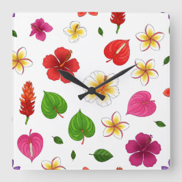 Reloj Cuadrado Fleurs tropicales hawaïennes