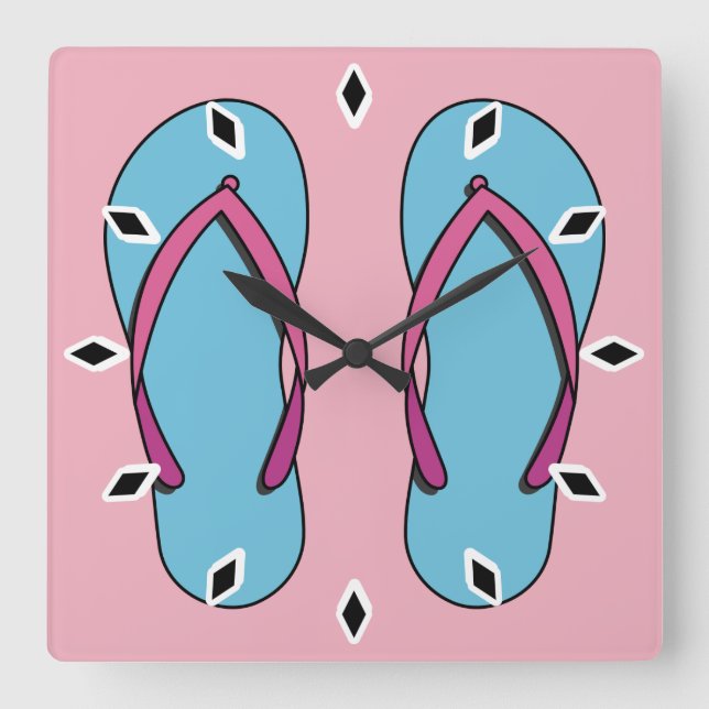 Reloj Cuadrado Flip Flops de playa (Anverso)