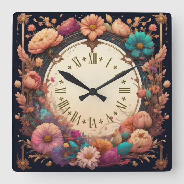 Reloj Cuadrado Flor (Anverso)