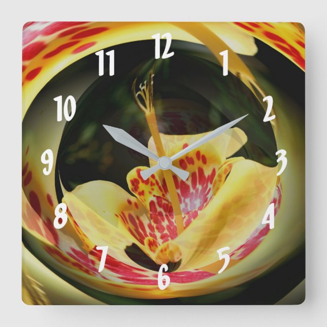 Reloj Cuadrado Flor amarilla amarilla vista Abstract Art (Anverso)