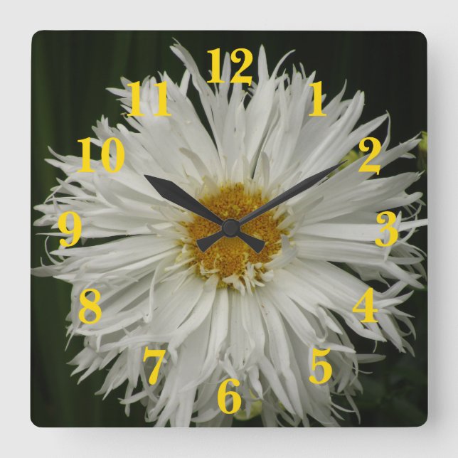 Reloj Cuadrado Flor amarilla blanca (Anverso)