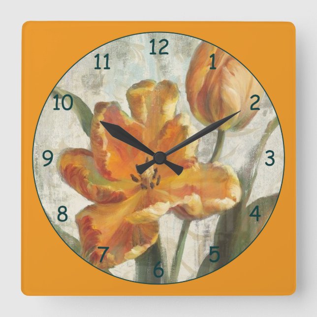 Reloj Cuadrado Flor amarilla pastel (Anverso)