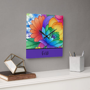 Reloj Cuadrado flor arco iris lgbtq