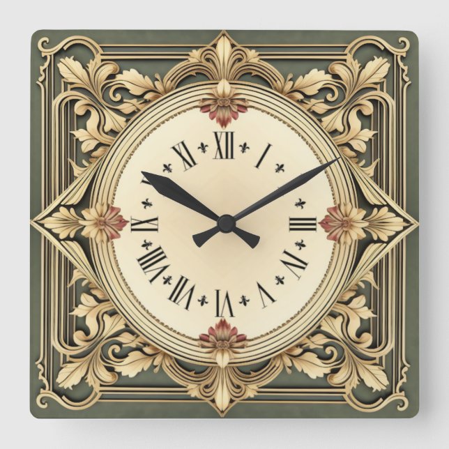 Reloj Cuadrado Flor Art Deco (Anverso)
