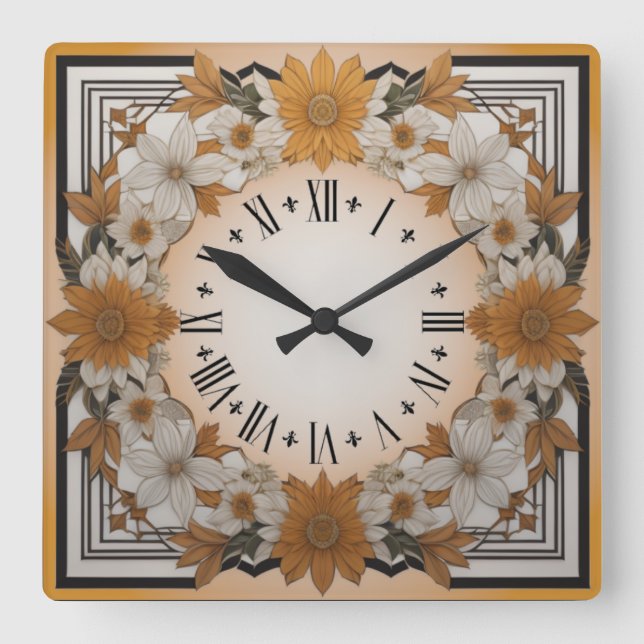 Reloj Cuadrado Flor Art Deco (Anverso)
