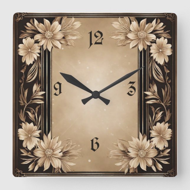 Reloj Cuadrado Flor Art Deco (Anverso)