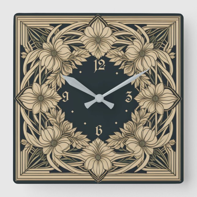 Reloj Cuadrado Flor Art Deco (Anverso)