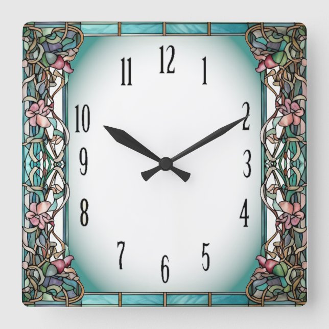 Reloj Cuadrado Flor Art Déco (Anverso)
