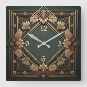 Reloj Cuadrado Flor Art Deco