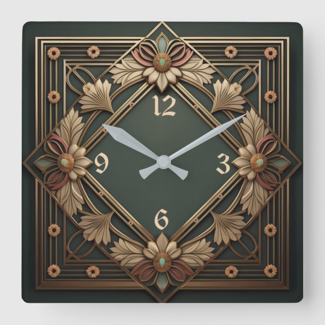Reloj Cuadrado Flor Art Deco (Anverso)