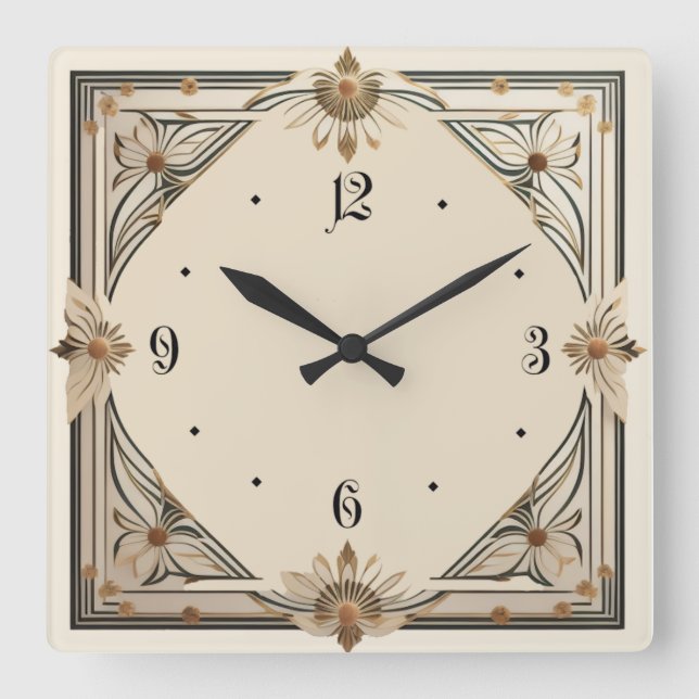 Reloj Cuadrado Flor Art Déco (Anverso)