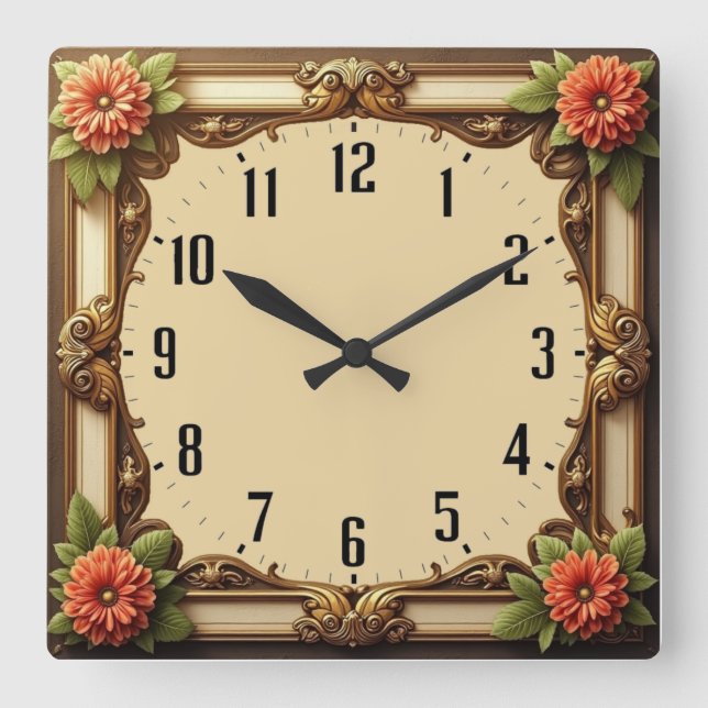 Reloj Cuadrado Flor Art Déco (Anverso)