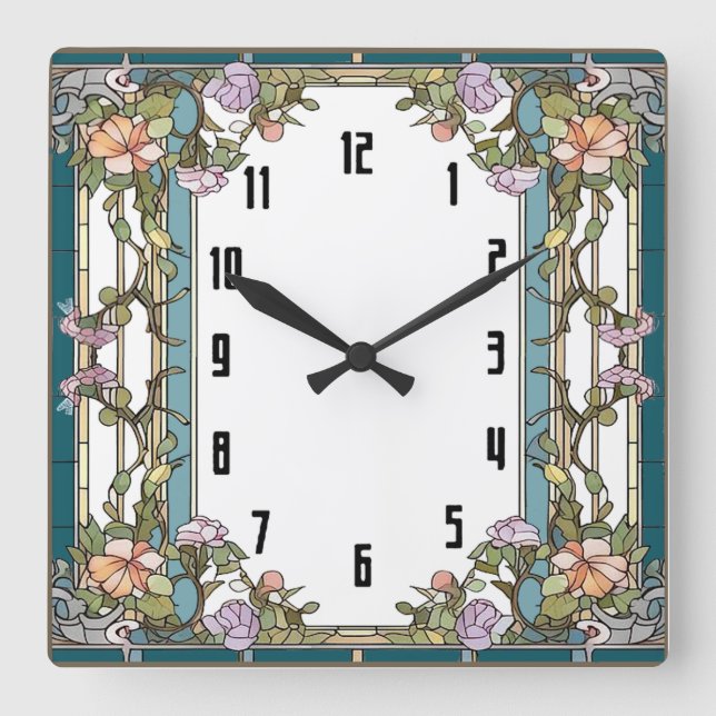 Reloj Cuadrado Flor Art Déco (Anverso)