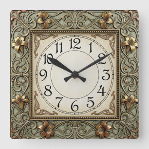 Reloj Cuadrado Flor Art Déco