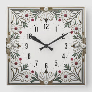 Reloj Cuadrado Flor Art Deco