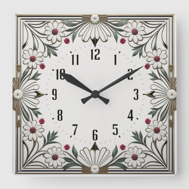 Reloj Cuadrado Flor Art Deco (Anverso)