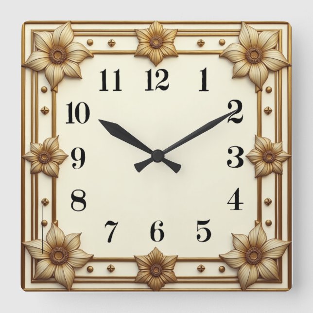 Reloj Cuadrado Flor Art Déco (Anverso)